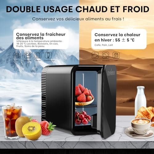 Enventor Mini-Frigo 4L, Refroidissement et Chauffage, Pour Voiture et Chambre, Fonction Multi-Usage, Silencieux et Compa