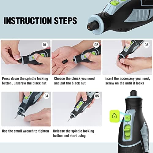 Outil Rotatif WORKPRO sans Fil 12V 114 Accessoires Meuler Couper Percer Polir Nettoyer Graver 7500-32000 tr/min