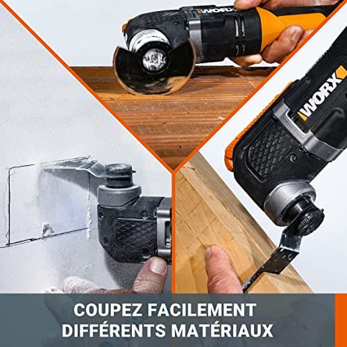 Outil oscillant WORX WX696.9 multifonctions 20V, Puissant 5000/6000 tr/min, angulaire 3,6°, changement de lame facile