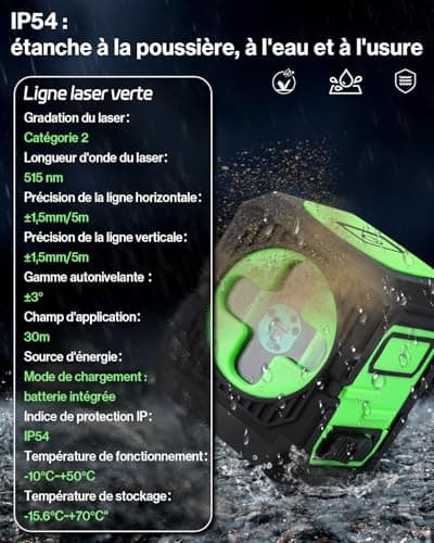 Niveau laser Lytool 1,2m vert rechargeable USB-C 3 niveaux luminosité