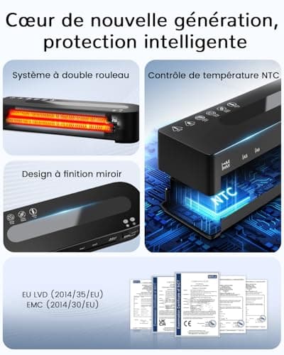 MAXDONE Plastifieuse A4 Chaud/Froid Noire - Feuille Plastifieuse tout Format avec 10 Pochettes, Machine Anti-Bourrage 80
