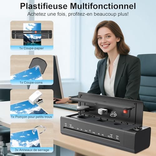 Plastifieuse Plastifieuse A3 A4 A5 A6 Plus de Tracas, Tout en Un Mode Chaud/Froid 30 Feuilles Multi Format Massicot Perf