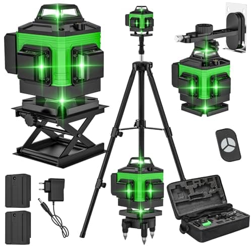 Niveau Laser 4D 16 Lignes Autonivelant Niveau Laser Vertical Horizontal Batteries Rechargeables 2600mAh (A) — A+avec Trepied