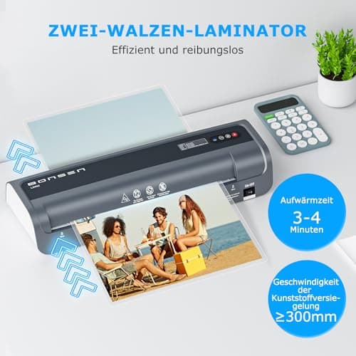 BONSEN Plastifieuse A3 Anti-Blocage 100 Pochettes Incluses Température NTC Précise Maison École Bureau Plastification Ra