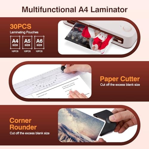 Bisofice Plastifieuse A4 avec 30 Films de Plastification Thermiques, pour Bureau et École avec Arrondisseur D'angle et P