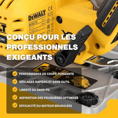 Scie circulaire DEWALT 18V Brushless DCS572NT-XJ – sans fil, 58mm de coupe, LED & coffret TSTAK