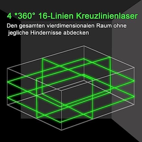 Laser à lignes croisées Hancaner autonivelant 25m, trépied 1,5m, 4 x 360°, 16 lignes, 2 batteries 2400 mAh, fixation mur