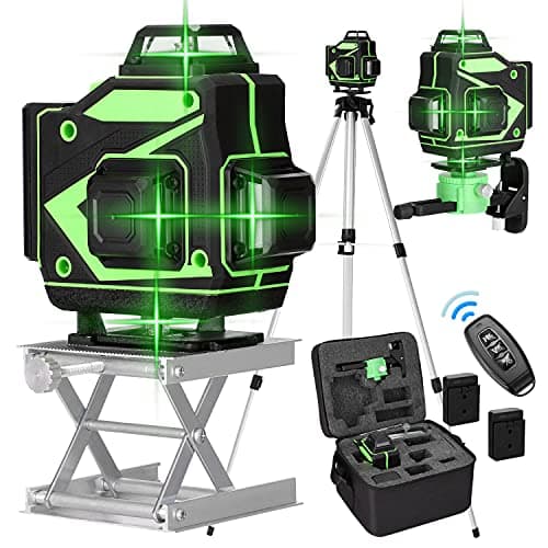 Niveau laser autonivelant 360° laser vert 4D 16 lignes, batterie rechargeable 2*2400mAh, télécommande APP mobile
Niveau