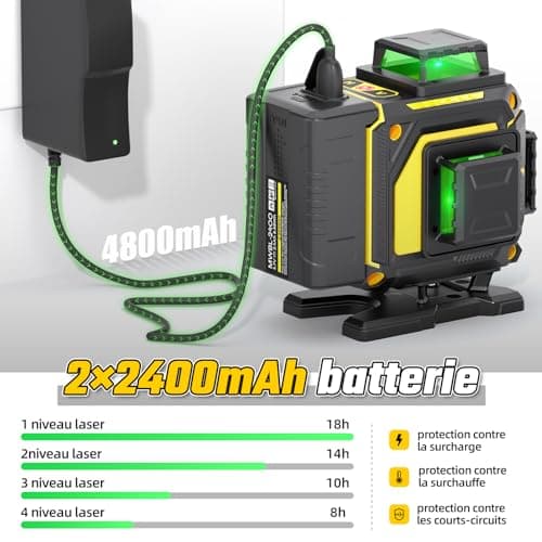 Lazer Niveaux 4D 16 Lignes Laser Autonivelant 360°, Batterie 4800mah, Nivellement Automatique Télécommande