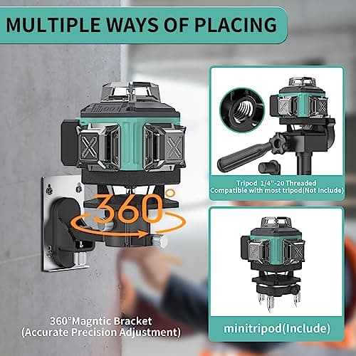 Laser Vert 4D Niveau 16 Lignes 4 x 360° 2 x Batterie Support Mural Télécommande Base Magnétique Support Rotatif