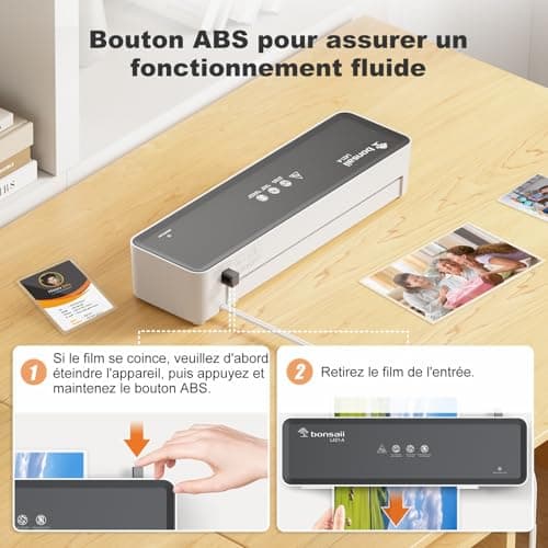 Plastifieuse Bonsaii A4 L421-A: ABS pour documents sans bourrage, bureau et maison, 80-100 microns, 5 films inclus
