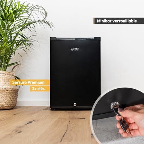 TZS First Austria - Petit mini-frigo silencieux 40L avec serrure - Camping, bureau, chambre & hôtel - Noir matavec porte