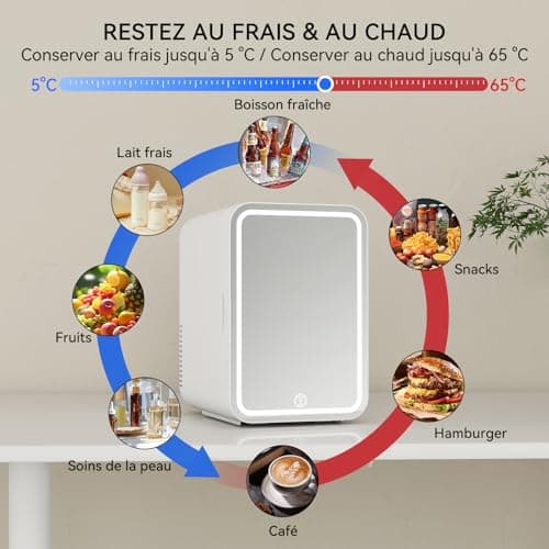 Mini Frigo Cosmetique 8L YU YUSING pour voitures, petit réfrigérateur chaud/froid 12V/220V, miroir de maquillage LED, bl