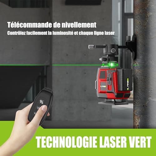 Laser Niveau 4D 16 Lignes Vertavec Télécommande, Auto-nivellement ±3°, 2 Batteries Rechargeables et Support Magnétique 3