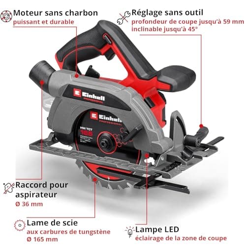 Einhell Scie circulaireportative sans fil TP-CS 18/165 Li BL-Solo Power X-Change (18 V, moteur sans charbon, lame Ø 165