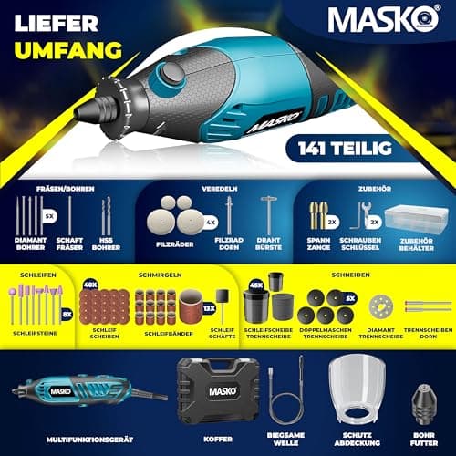 MASKO® outil multifonction puissant 200 W avec vitessevariable 10 000 à 40 000 tr/min Outil rotatif Mandrin à serrage ra