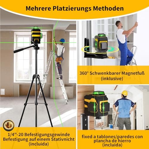 Niveau laser répied 360° Niveau laser chantier autonivelant 3D rechargeable 59.9 inch trepied vert rotatif 5200mAh batte