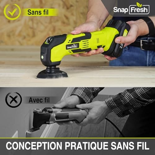 SnapFresh Multifonction sans fil 20V Multitool Multi-cutter Scie Oscillante avec 6 Vitesses 5000-18000 OPM, angle d'osci