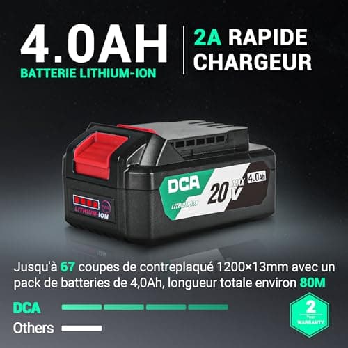 DCA Scie Circulaire Mini Sans Fil 20V 4,0Ah 6700/4200 RPM 3 Lames Ø125mm Rail Guide Profondeur 45/33mm Bois Plastique PV
