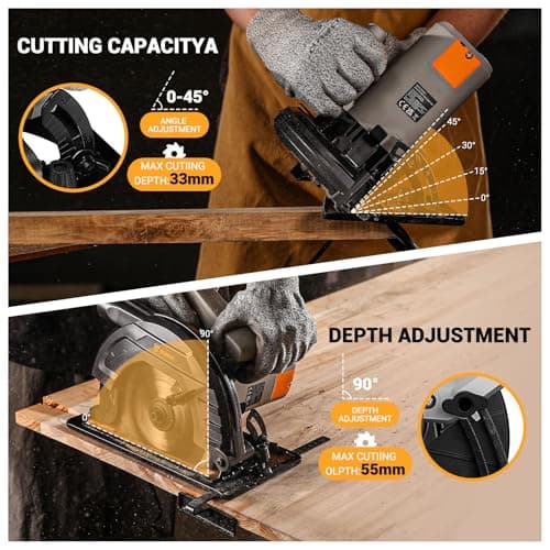 DEKOPRO Circulaire 1200W Scie Électrique Haute Performance pour Bois et PVC avec Lame 165 mm et CoupeDétaillée (90° et 4