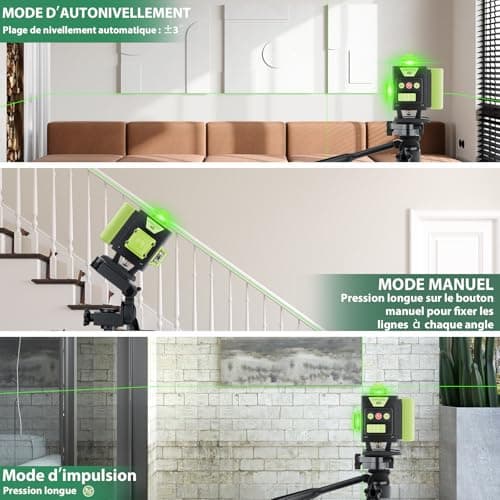 Laser Niveaux Professionnels Chantier 360° x 4, Autonivellement 4D 16 Lignes, Mode Pulsé Exterior, 2 x Batteries, Nivell