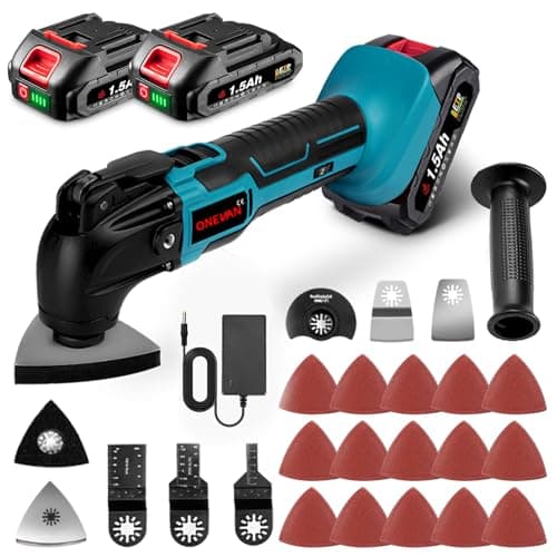ONEVAN outil multifonction sans fil + scie oscillante avec 2 batteries de 1,5 Ah + angle d'oscillation de 4°