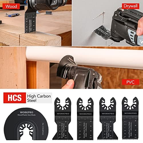 WORKPRO Oscillantes + Accessoires Multifonction + Bois + Clous + Métal + Plastique + Coffret 22 Pièces + Meilleures Mots