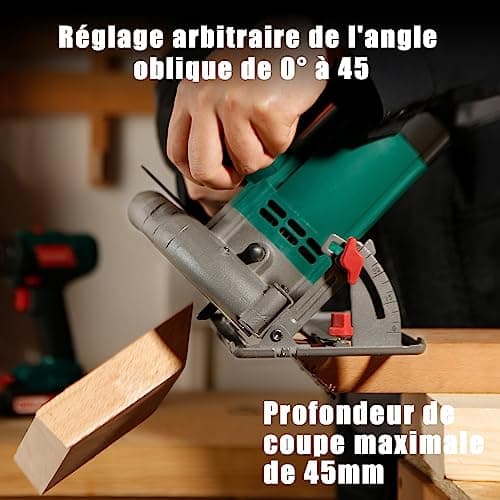 HYCHIKA Scie Circulaire Électrique, Haute Puissance pour Bois et Plastique, Profondeur de coupe jusqu'à 65 mm et 45 mm,