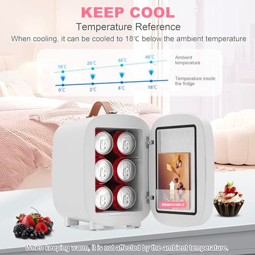Enventor Mini Frigo 4L/6 canettes pour chambres cosmétiques chauffant et rafraîchissant chaud et froid LED miniature