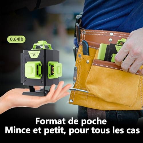Laser Niveaux Professionnels Chantier 360° x 4, Autonivellement 4D 16 Lignes, Mode Pulsé Exterior, 2 x Batteries, Nivell