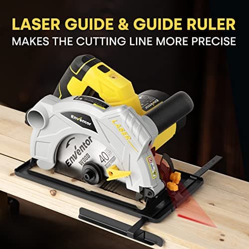 ENVENTOR Scie Circulaire 1500W avec rail de guidage & guidage laser, pour professionnels, usage professionnel, 5500RPM,