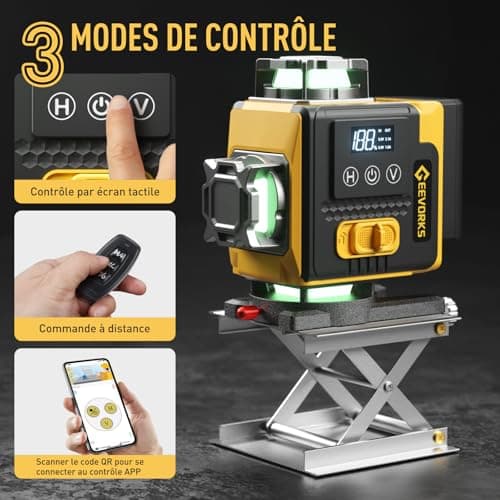 Geevorks Niveau Laser Professionnel Autonivelant 25m Portée avec Trépied 1.2m & Télécommande