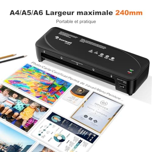 Plastifieuse A4 Bonsaii 80-125 Microns Résistance au Bourrage Laminage Rapide Fotos et Documents L418-C