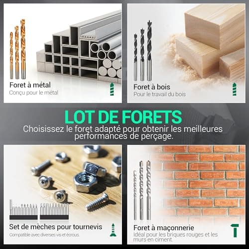 Perceuse DCA sans fil 20V 40 Nm - mandrin autoserrant 13 mm - 2 vitesses - 22 500 CPM - 18+1+1 forets - usage profession