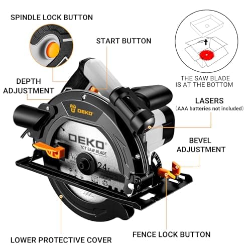 DEKOPRO Scie Circulaire 1400W Laser 190mm Bois PVC Coupe Précise