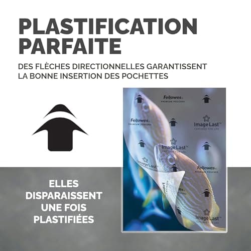 Fellowes Pochette De Plastification 80 Microns Format A3 Pack de 100 Feuilles Plastifieuse A3 Finition Brillante Aspect