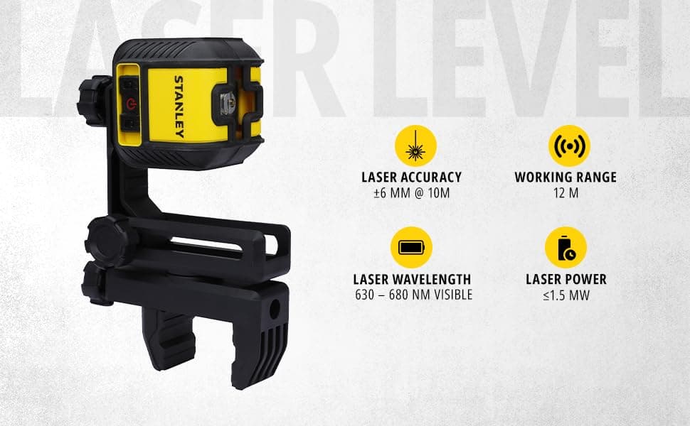 Niveau laser Stanley STHT77498-1, lignes croisées, rouge, professionnels, construction, precisité, longue portée, 9 axes