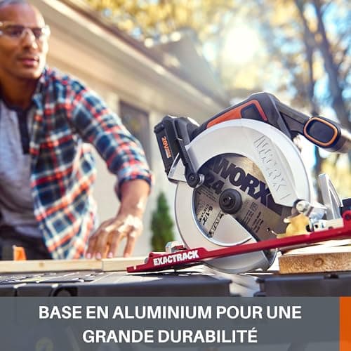 WORX Scie Circulaire Sans Fil 20V Tous Type de Coupes Avec Adaptateur Aspiration et Lame Bois Système ExacTrack ⌀ Max 55