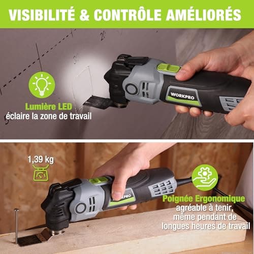 WORKPRO outil multifonction oscilloscopes, outil multifonction 400 W, 6 vitesses réglables, 23 accessoires, oscillation