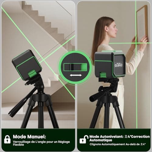 Niveau laser autonivelant LaserHorizont&vertical AA 2 x piles IP54 pour chantiers décoration DIY