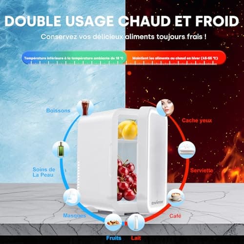 Enventor Mini Frigo 6L/8 canettes Blanc, réfrigérateur pour cosmétiques avec miroir LED, chambre et voiture
