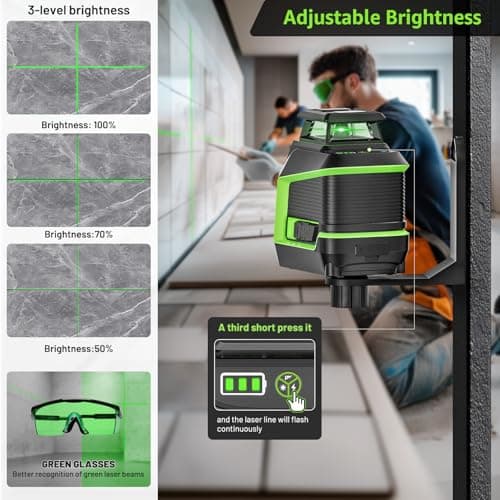 Laser Level Huepar 360° - 152m Trépied - Niveau Vert Autonivelant - Mode Impulsion - 3 Niveaux de Luminosité - Batterie