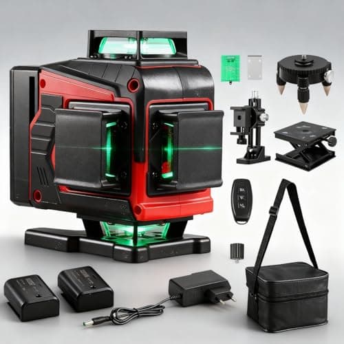 TEENO Niveau Laser Autonivelant vert 4D, Batterie Rechargeable 4800 mAh x 2, Affichage Numérique LCD et Télémètre — sac en tissu