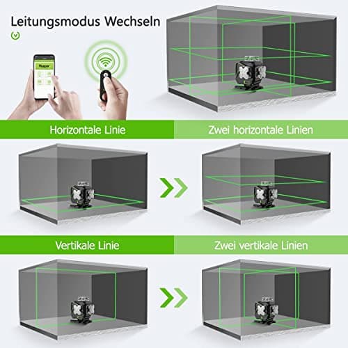 Niveau laser Huepar S04CG Bluetooth 4x360° Auto-Nivelant Horizontale/Verticale Télécommande & Étui de Transport