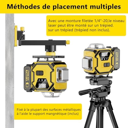 Lazer Niveaux Autonivelant 360° x 4, 2 x Batterie, Nivellement Automatique, Support Rotatif - Lazer Niveaux 4D Autonivel