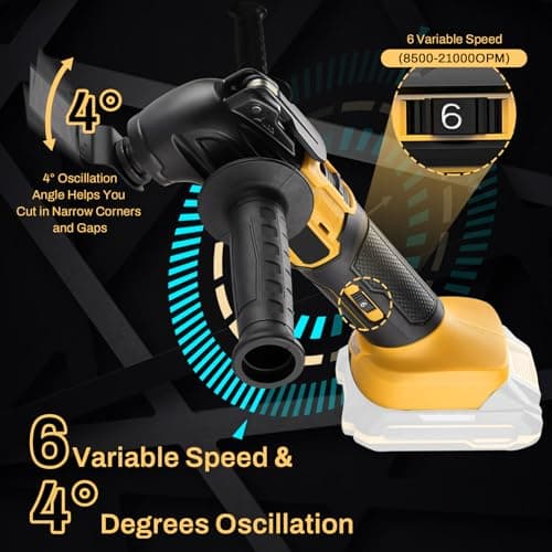 Outil Multifonction Oscillant Dewalt 20 V Brushless, 6 Vitesses Variables, Angle Oscillant 4°, Idéal pour Coupe, Sculptu
