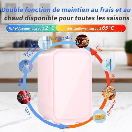 YASHE Mini réfrigérateur 6 litres thermoélectrique, pour dormeuses/voitures, soins de la peau, rose