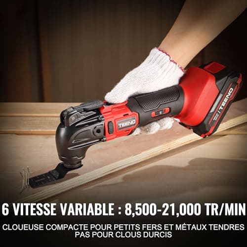 TEENO outil multifonction oscillant sans fil 20V, brushless, 6 vitesses variables, chargeur included, angle oscillant 4°