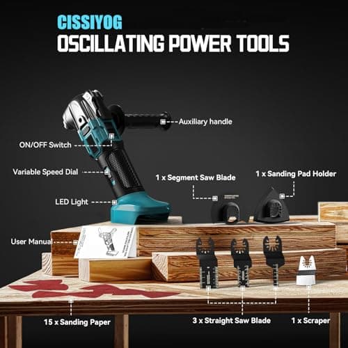 Outil Multifonction Oscillant Makita 18V Batterie Sans Fil, 6 Vitesses Variables, 23 Accessoires pour Découpage Grattage