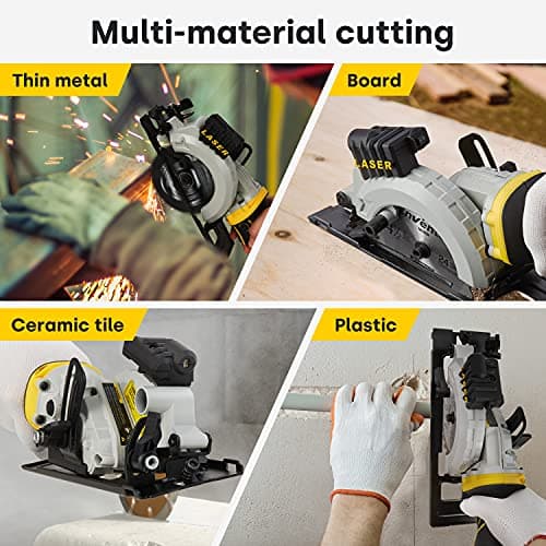 Scie Circulaire ENVENTOR Professionnelle Bois Métal Plastique 705W 3500 RPM 6 Lames 115mm Guide Laser Max 42,8mm Moteur